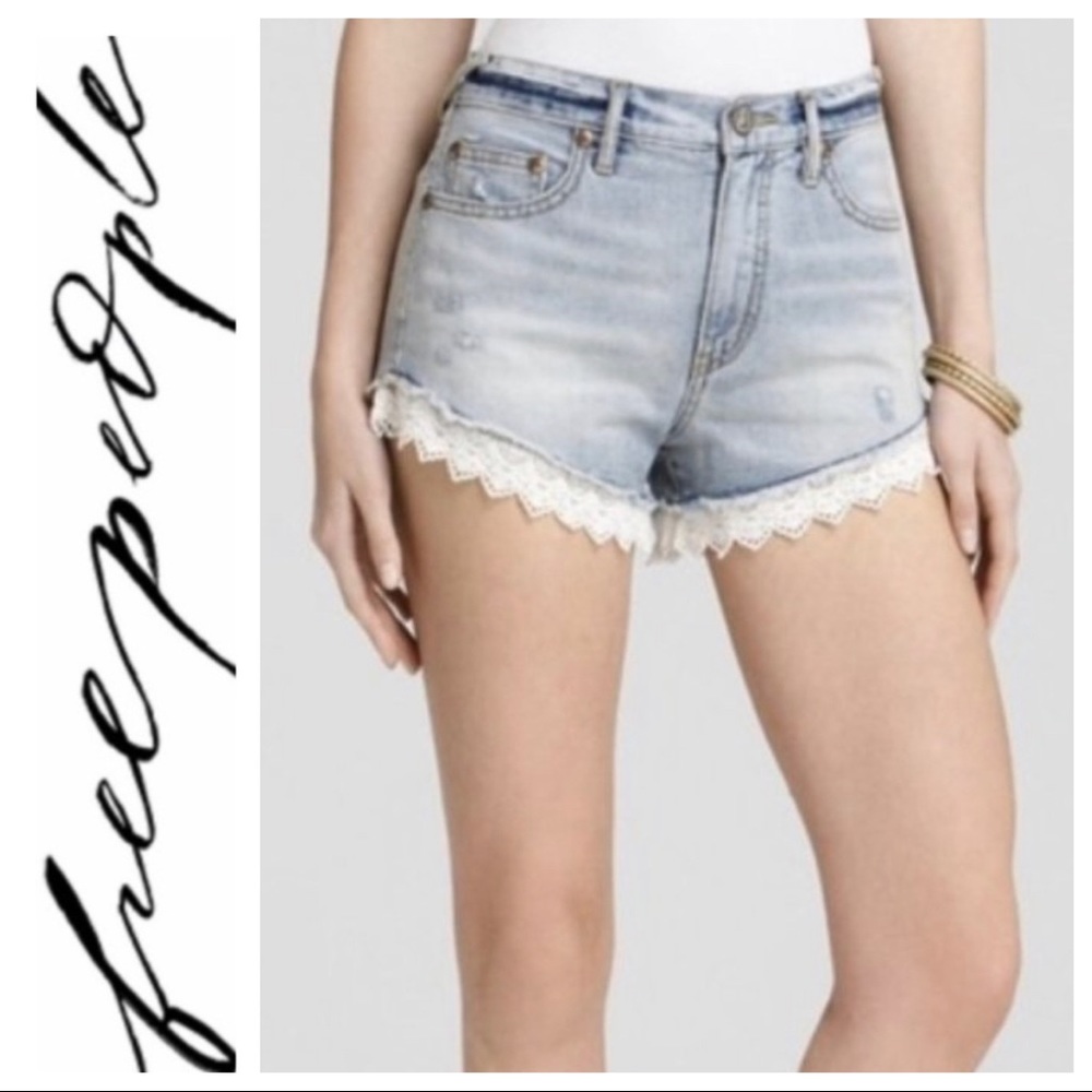 💕SALE Free People High Rise Lace Distressed Short - Picture 2 of 11